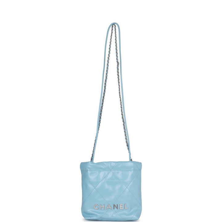 Top Quality Chanel Mini 22 Bag Light Blue Calfskin Silver Hardware