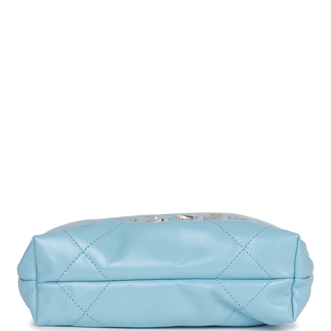 Top Quality Chanel Mini 22 Bag Light Blue Calfskin Silver Hardware