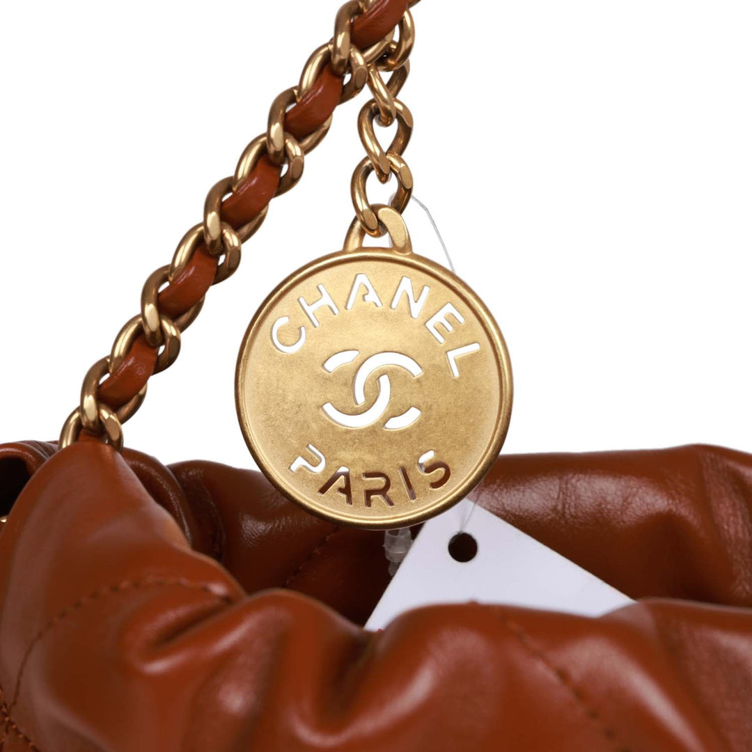 Top Quality Chanel Mini 22 Bag Brown Calfskin Gold Hardware