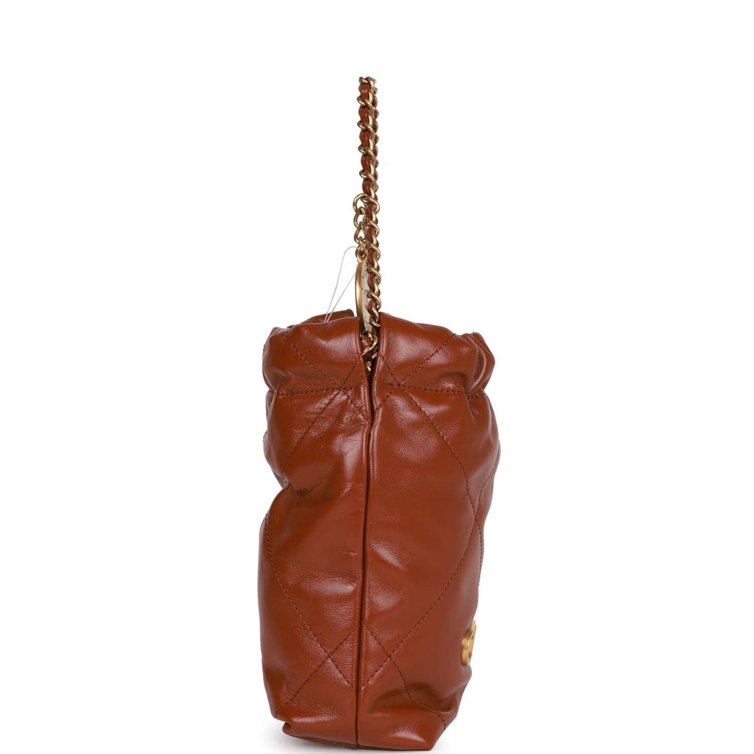 Top Quality Chanel Mini 22 Bag Brown Calfskin Gold Hardware