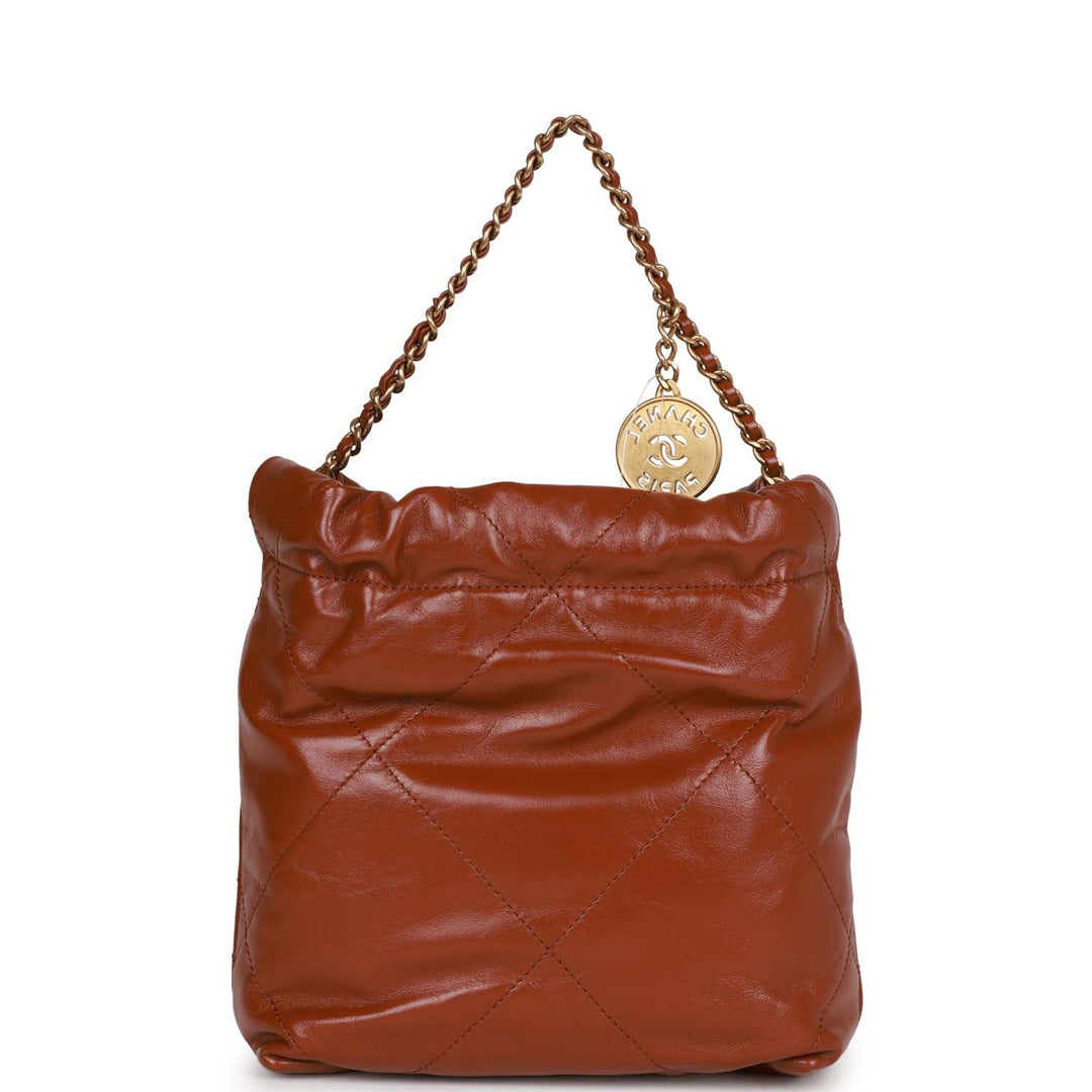 Top Quality Chanel Mini 22 Bag Brown Calfskin Gold Hardware