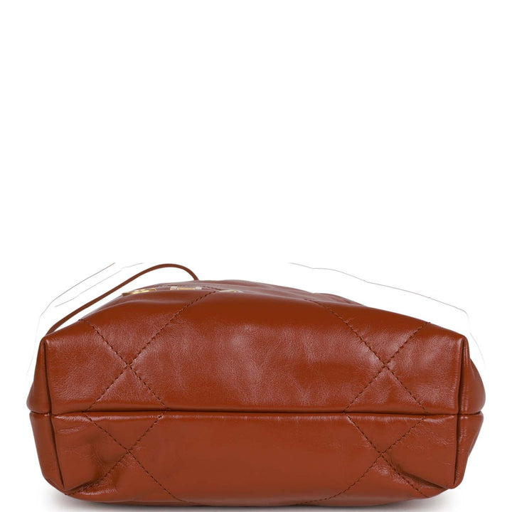 Top Quality Chanel Mini 22 Bag Brown Calfskin Gold Hardware
