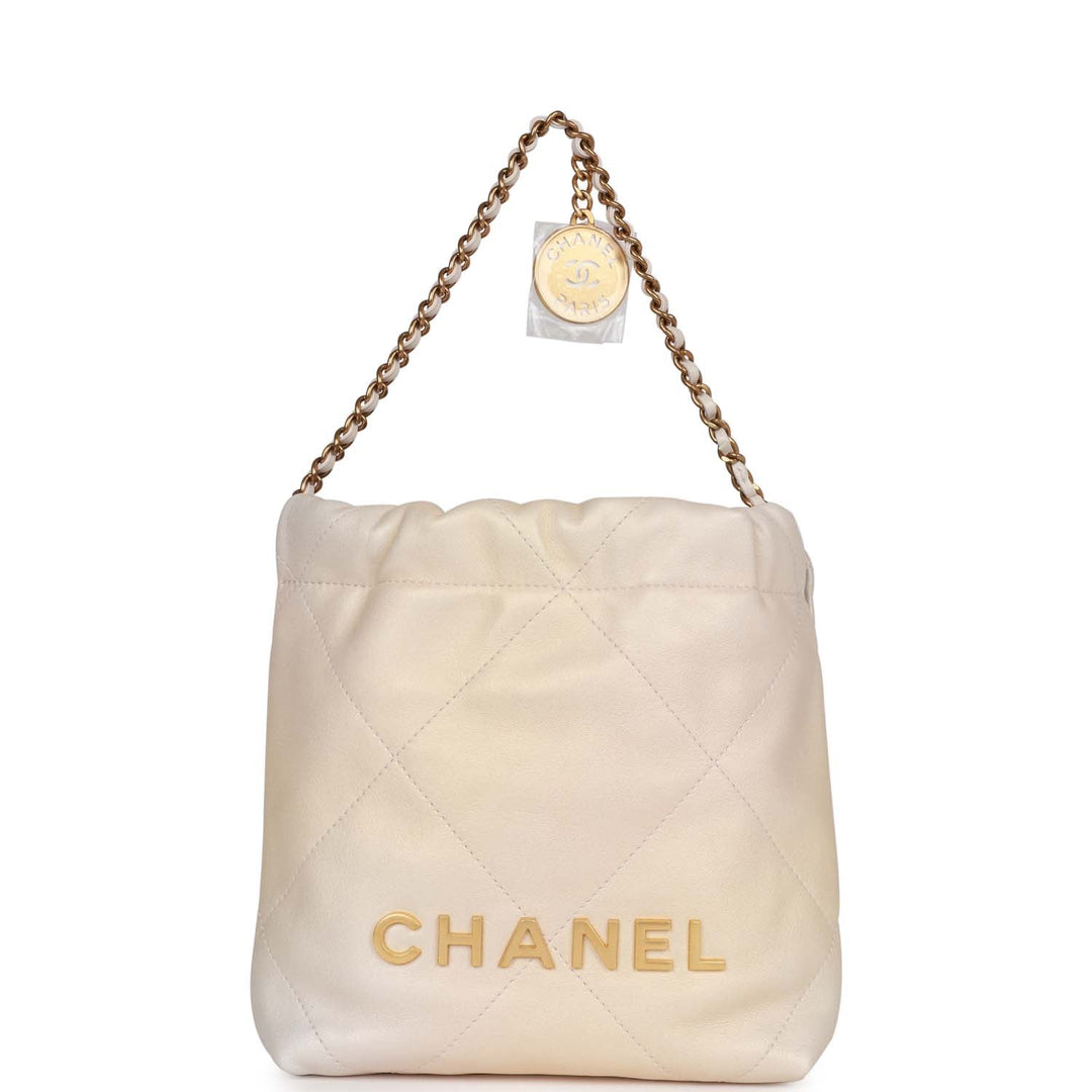 Top Quality Chanel Mini 22 Bag Champagne Iridescent Calfskin Gold Hardware