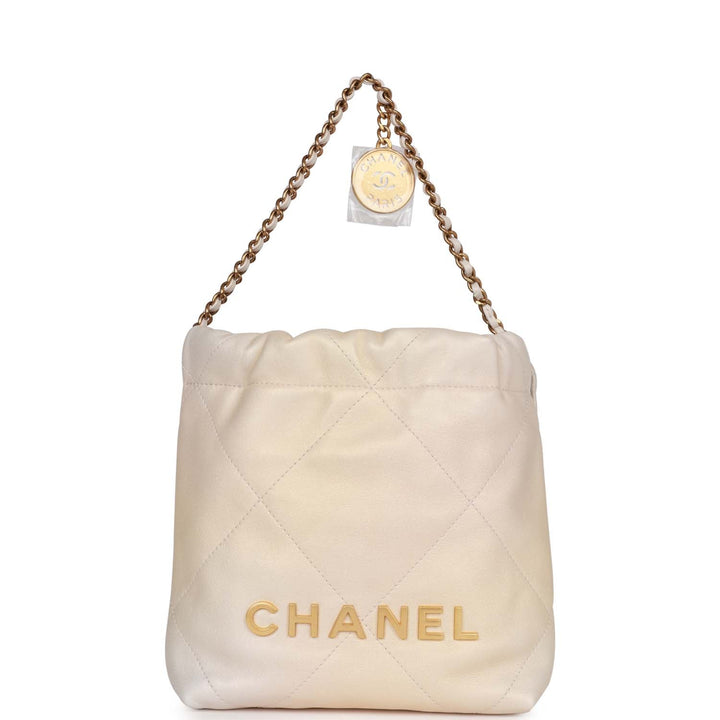 Top Quality Chanel Mini 22 Bag Champagne Iridescent Calfskin Gold Hardware