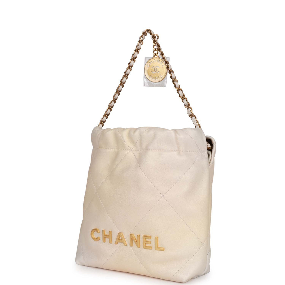 Top Quality Chanel Mini 22 Bag Champagne Iridescent Calfskin Gold Hardware