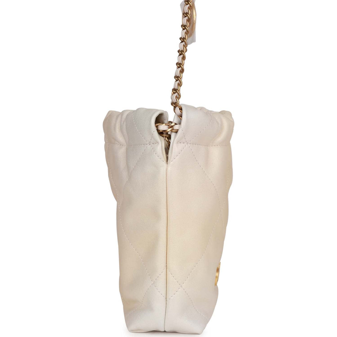 Top Quality Chanel Mini 22 Bag Champagne Iridescent Calfskin Gold Hardware