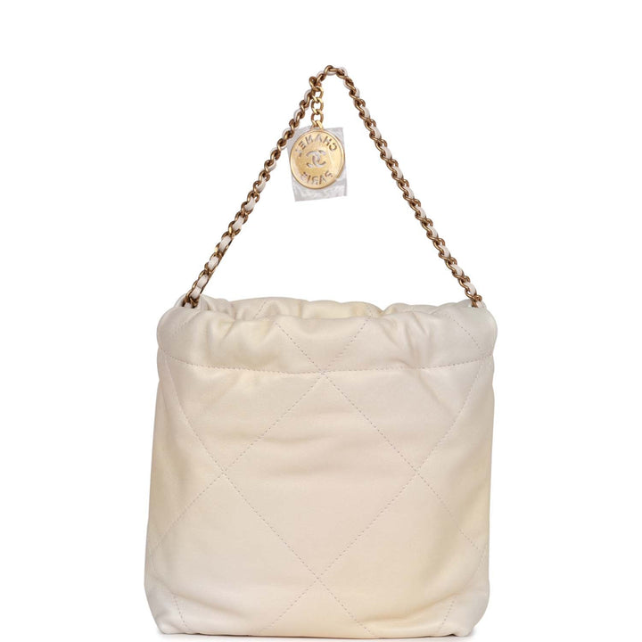 Top Quality Chanel Mini 22 Bag Champagne Iridescent Calfskin Gold Hardware