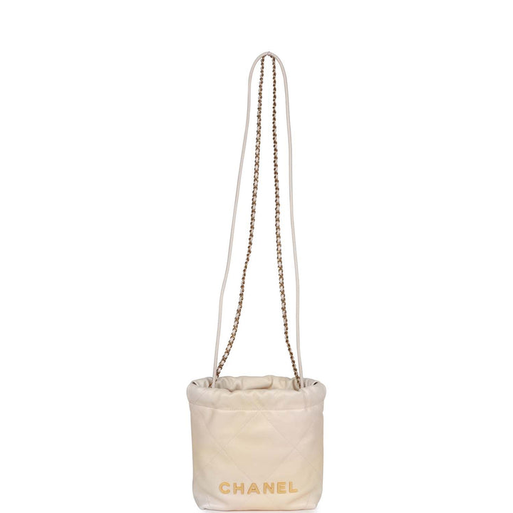 Top Quality Chanel Mini 22 Bag Champagne Iridescent Calfskin Gold Hardware