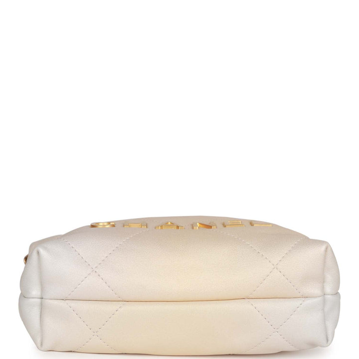 Top Quality Chanel Mini 22 Bag Champagne Iridescent Calfskin Gold Hardware