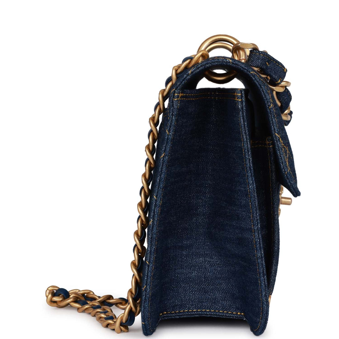 Top Quality Chanel Square Flap Blue Denim Antique Gold Hardware