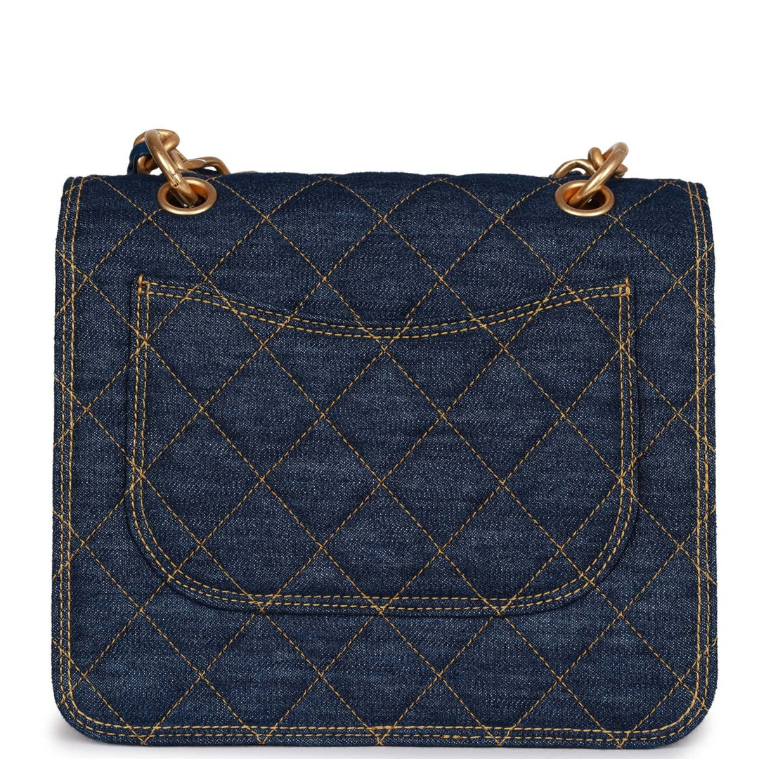 Top Quality Chanel Square Flap Blue Denim Antique Gold Hardware