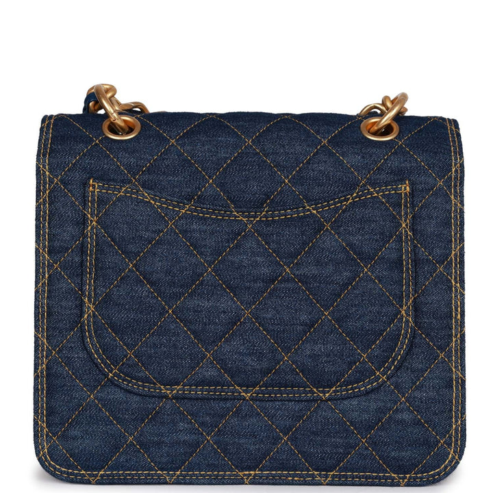 Top Quality Chanel Square Flap Blue Denim Antique Gold Hardware