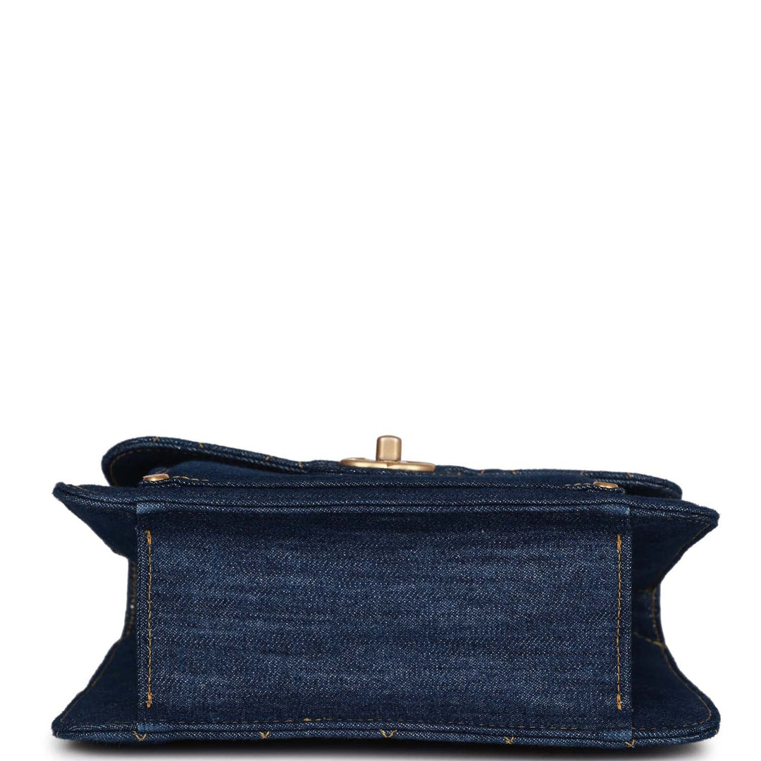 Top Quality Chanel Square Flap Blue Denim Antique Gold Hardware