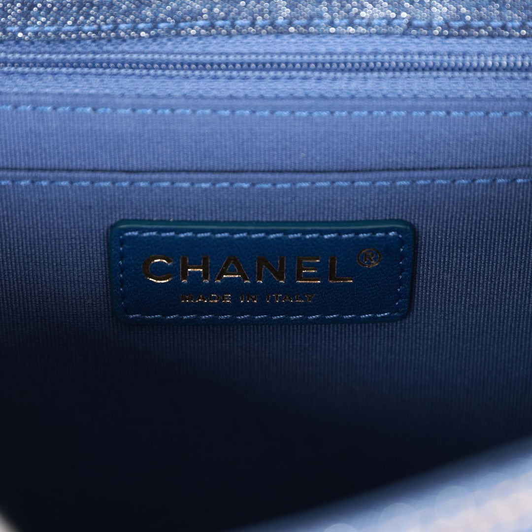 Top Quality Chanel Square Flap Blue Denim Antique Gold Hardware