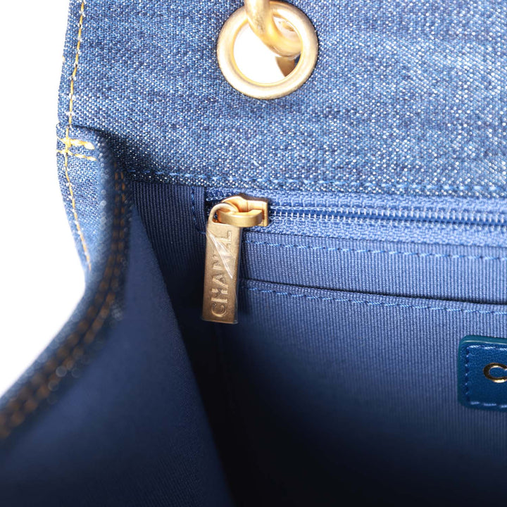 Top Quality Chanel Square Flap Blue Denim Antique Gold Hardware
