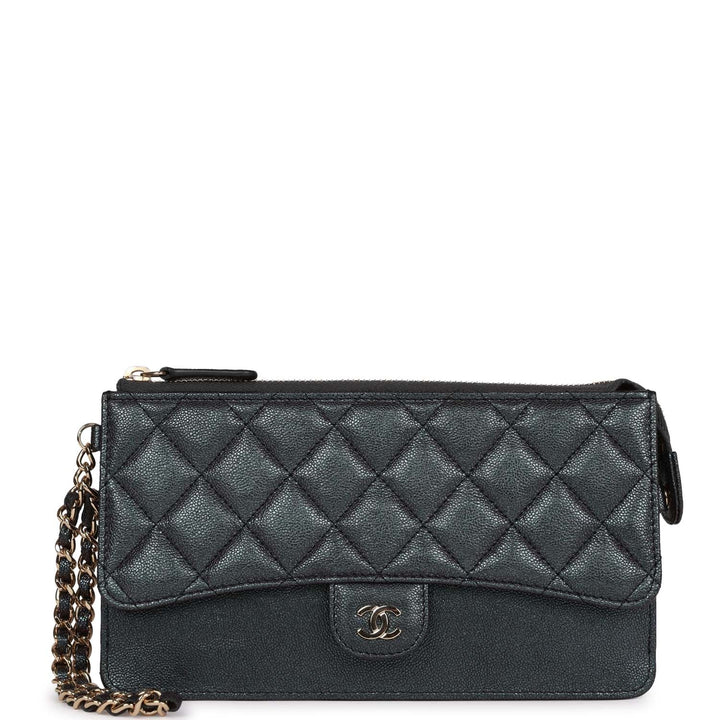 Top Quality Chanel Classic Pouch with Handle Black Iridescent Caviar Gold Hardware