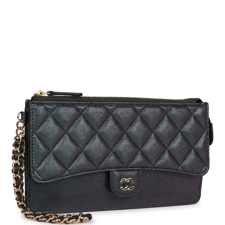 Top Quality Chanel Classic Pouch with Handle Black Iridescent Caviar Gold Hardware