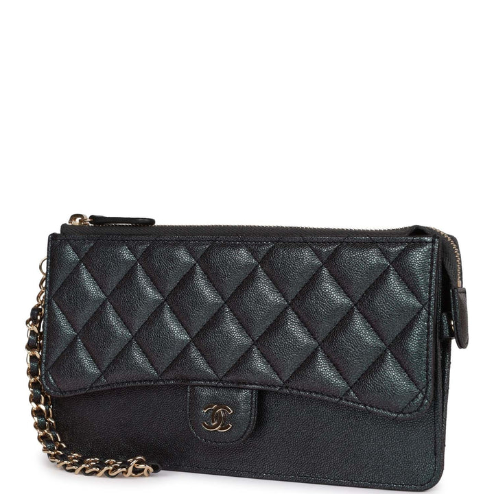 Top Quality Chanel Classic Pouch with Handle Black Iridescent Caviar Gold Hardware