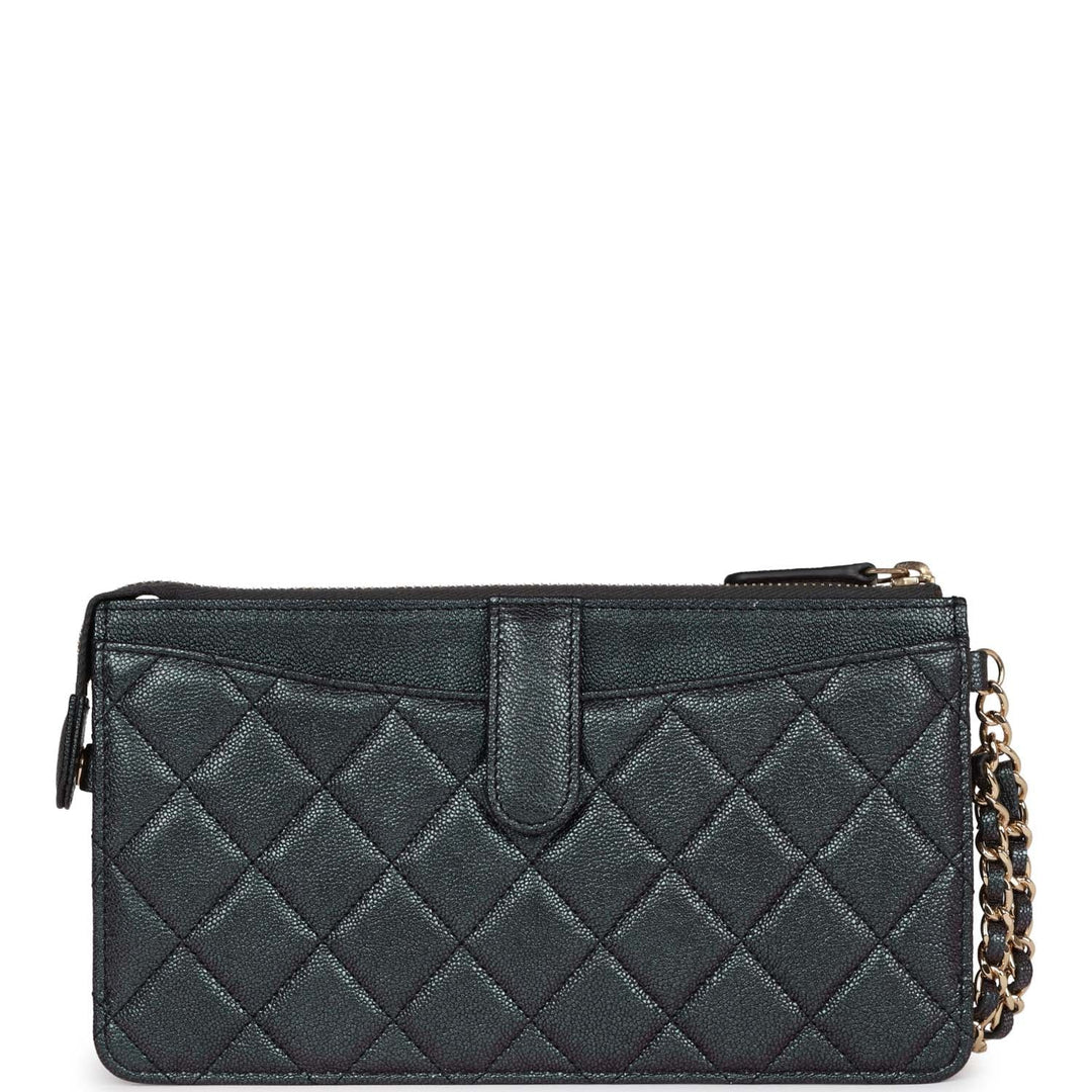 Top Quality Chanel Classic Pouch with Handle Black Iridescent Caviar Gold Hardware