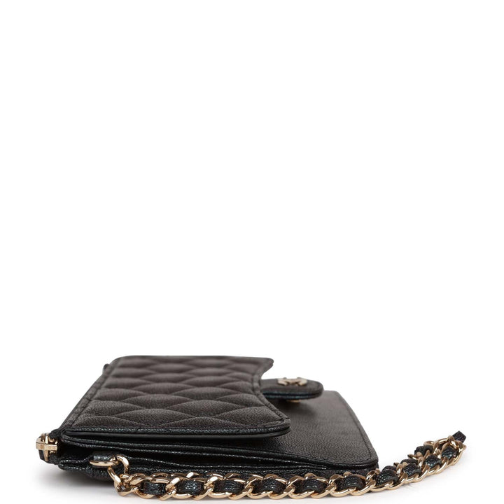 Top Quality Chanel Classic Pouch with Handle Black Iridescent Caviar Gold Hardware