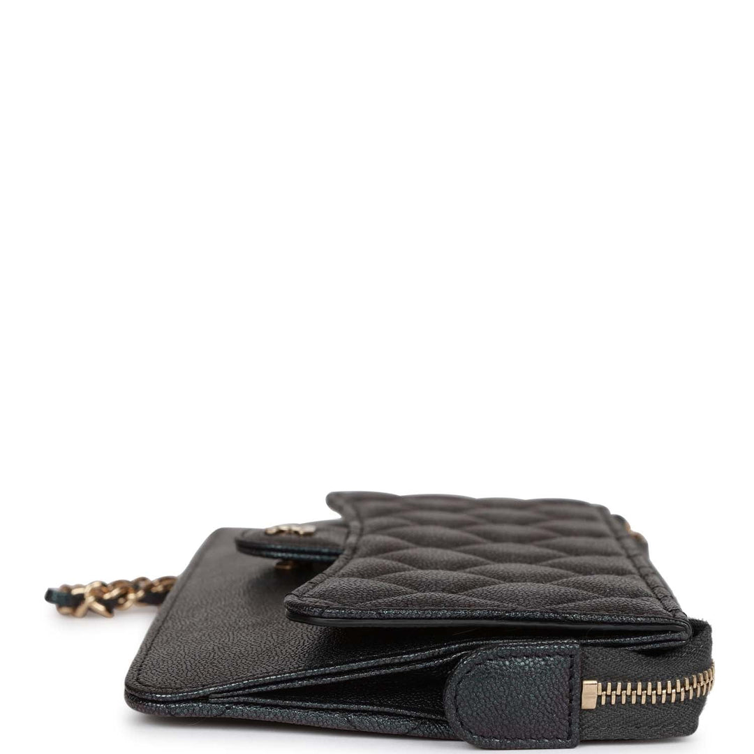 Top Quality Chanel Classic Pouch with Handle Black Iridescent Caviar Gold Hardware