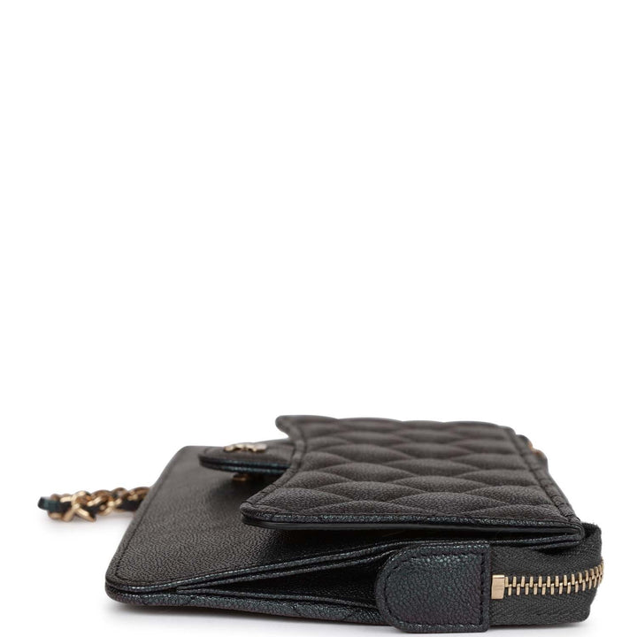 Top Quality Chanel Classic Pouch with Handle Black Iridescent Caviar Gold Hardware