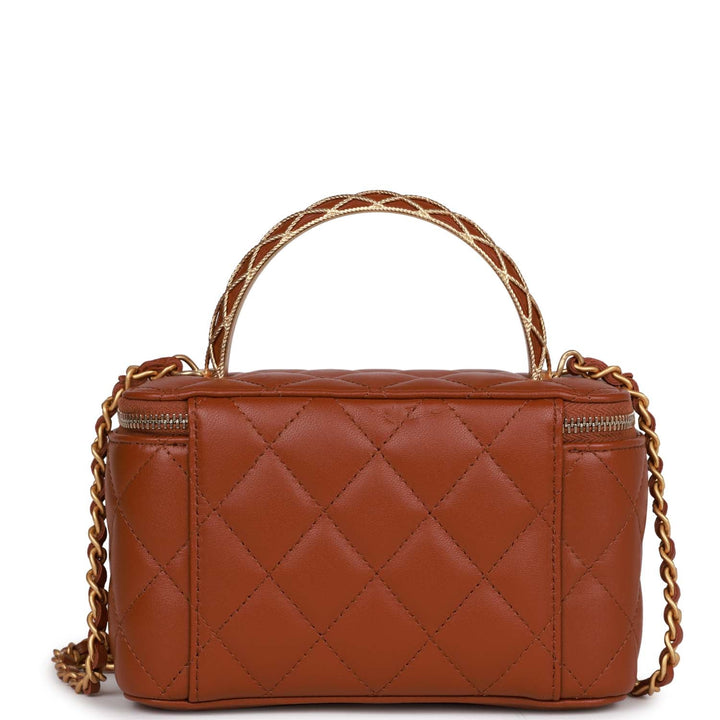 Top Quality Chanel Small Top Handle Vanity Case Brown Lambskin Brushed Gold Hardware