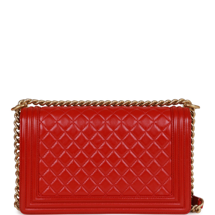 Top Quality Chanel New Medium Boy Bag Red Lambskin Antique Gold Hardware