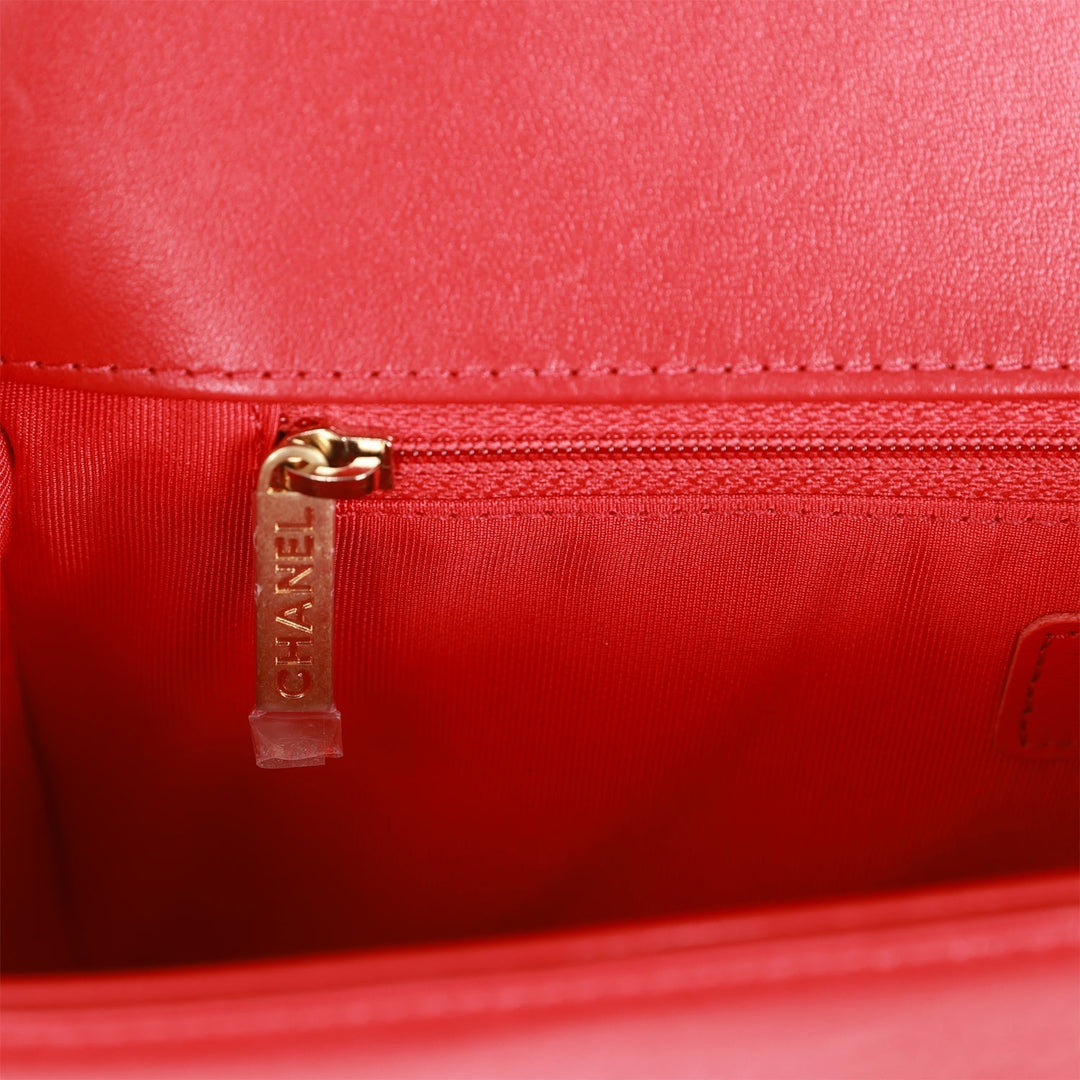 Top Quality Chanel New Medium Boy Bag Red Lambskin Antique Gold Hardware