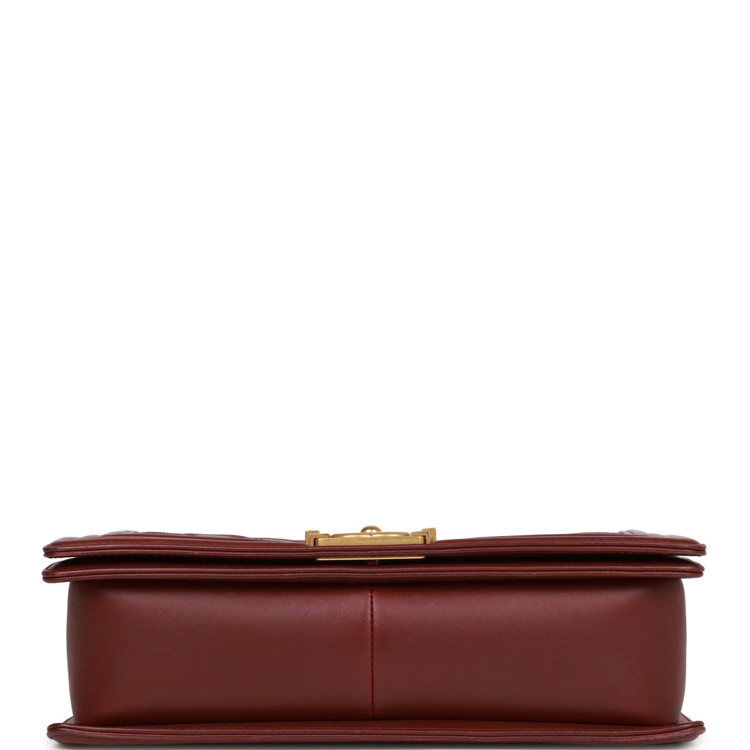 Top Quality Chanel New Medium Boy Bag Burgundy Chevron Antique Gold Hardware