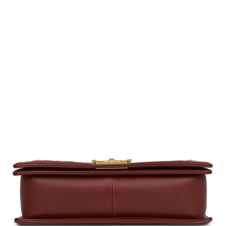 Top Quality Chanel New Medium Boy Bag Burgundy Chevron Antique Gold Hardware