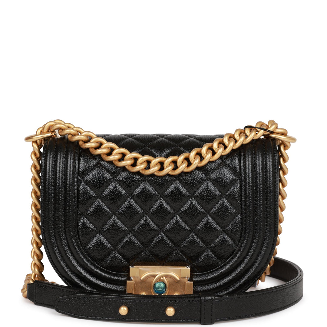 Top Quality Chanel Small Boy Messenger Bag Black Caviar Antique Gold Hardware