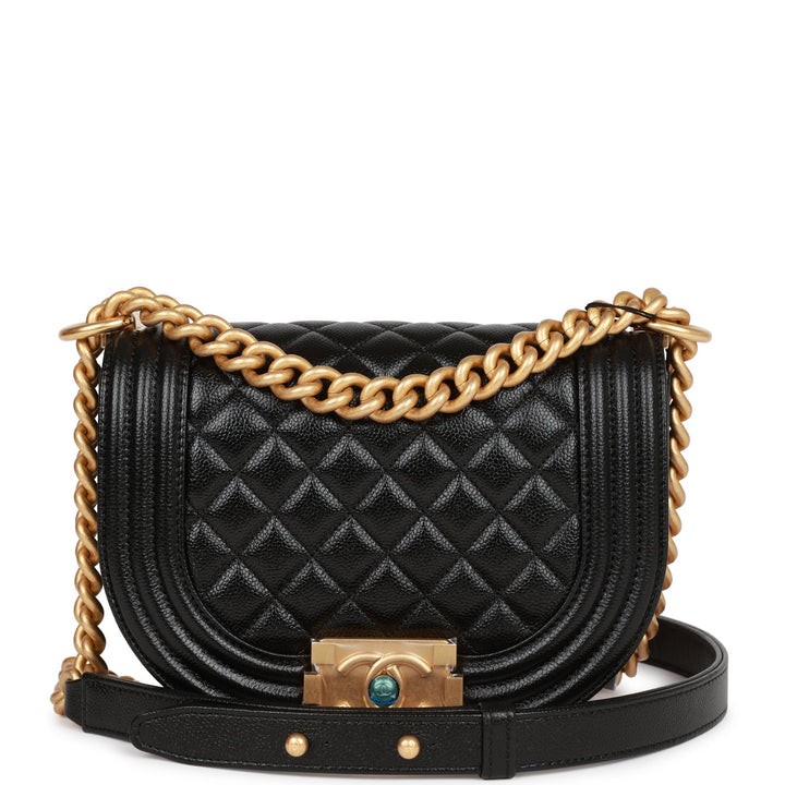 Top Quality Chanel Small Boy Messenger Bag Black Caviar Antique Gold Hardware
