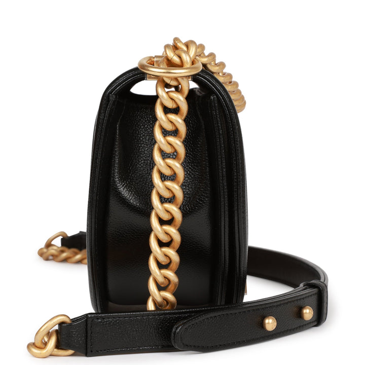 Top Quality Chanel Small Boy Messenger Bag Black Caviar Antique Gold Hardware
