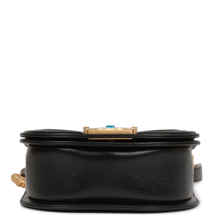 Top Quality Chanel Small Boy Messenger Bag Black Caviar Antique Gold Hardware