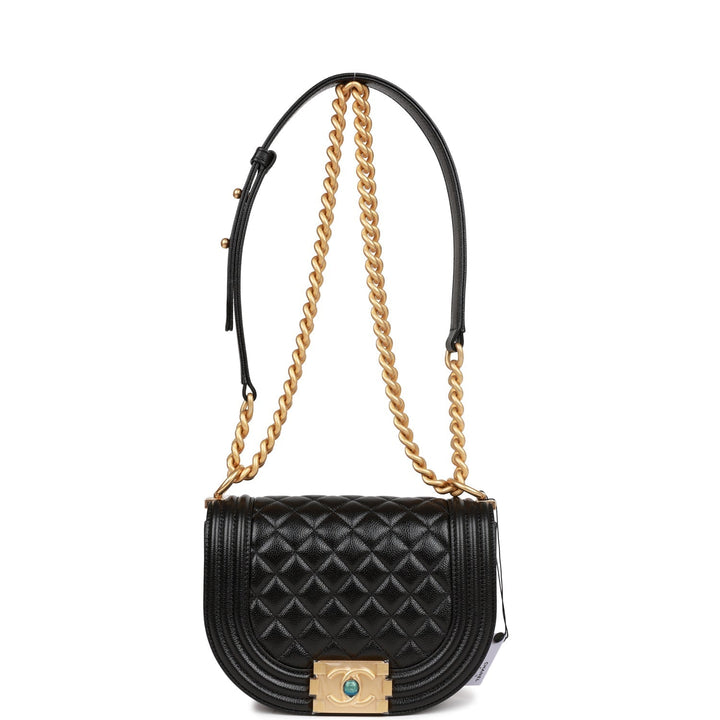 Top Quality Chanel Small Boy Messenger Bag Black Caviar Antique Gold Hardware
