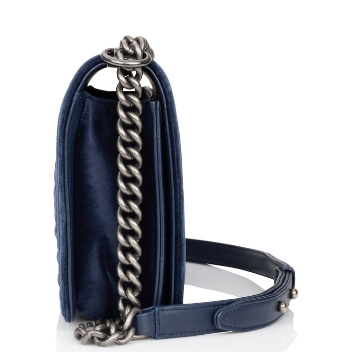 Top Quality Chanel Large Boy Bag Blue Velvet Ruthenium Hardware