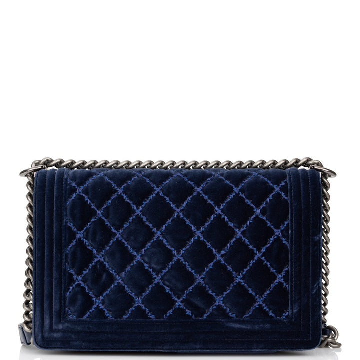 Top Quality Chanel Large Boy Bag Blue Velvet Ruthenium Hardware
