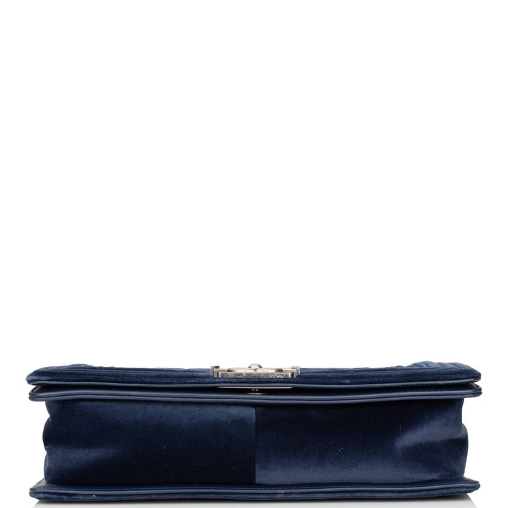 Top Quality Chanel Large Boy Bag Blue Velvet Ruthenium Hardware