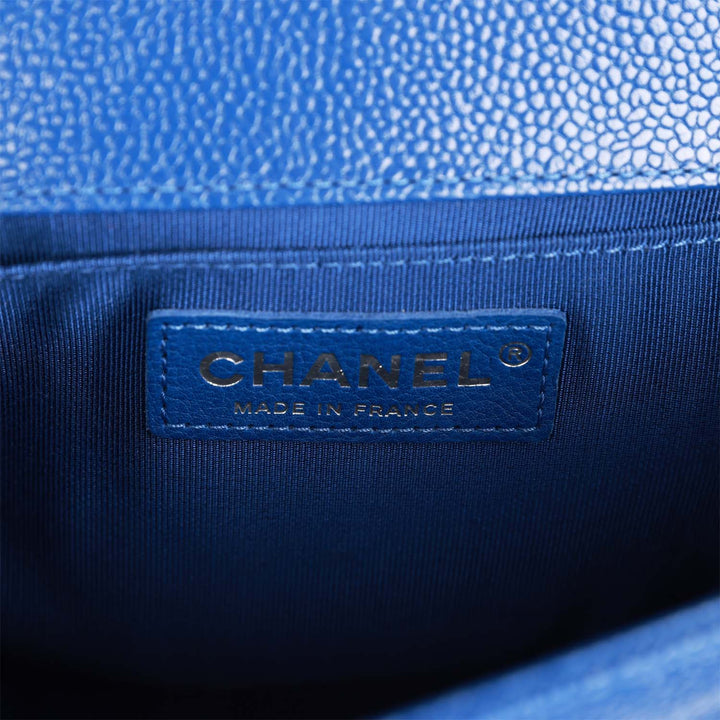 Top Quality Chanel Medium Boy Bag Blue Chevron Caviar Silver Hardware