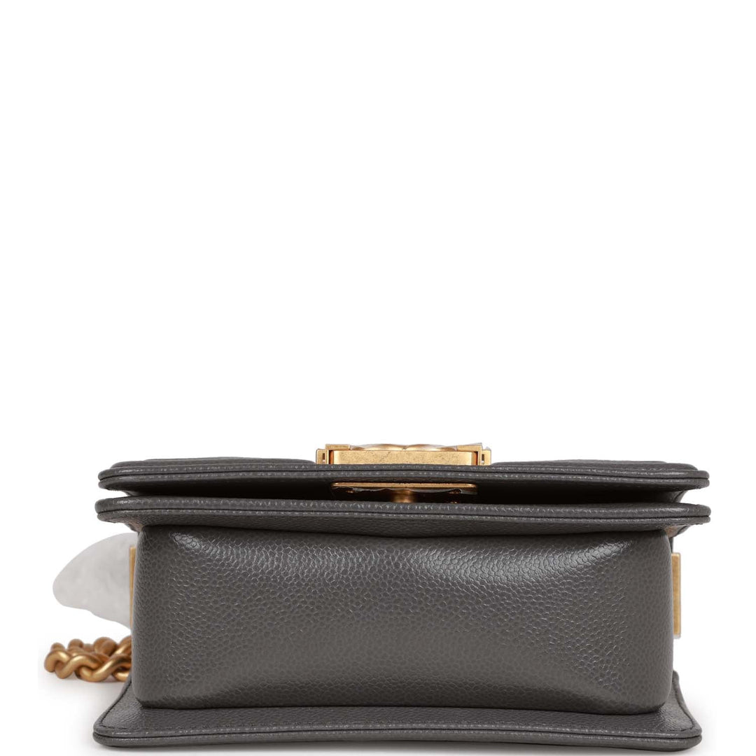 Top Quality Chanel Mini Boy Bag Grey Caviar Antique Gold Hardware
