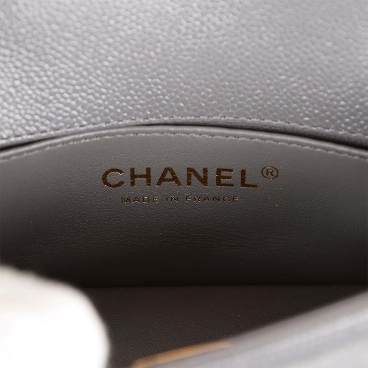 Top Quality Chanel Mini Boy Bag Grey Caviar Antique Gold Hardware