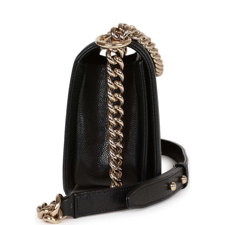 Top Quality Chanel Medium Boy Bag Black Chevron Caviar Light Gold Hardware