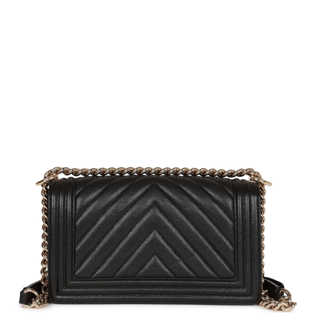 Top Quality Chanel Medium Boy Bag Black Chevron Caviar Light Gold Hardware