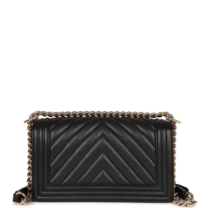 Top Quality Chanel Medium Boy Bag Black Chevron Caviar Light Gold Hardware