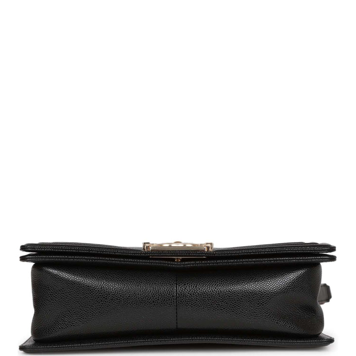 Top Quality Chanel Medium Boy Bag Black Chevron Caviar Light Gold Hardware