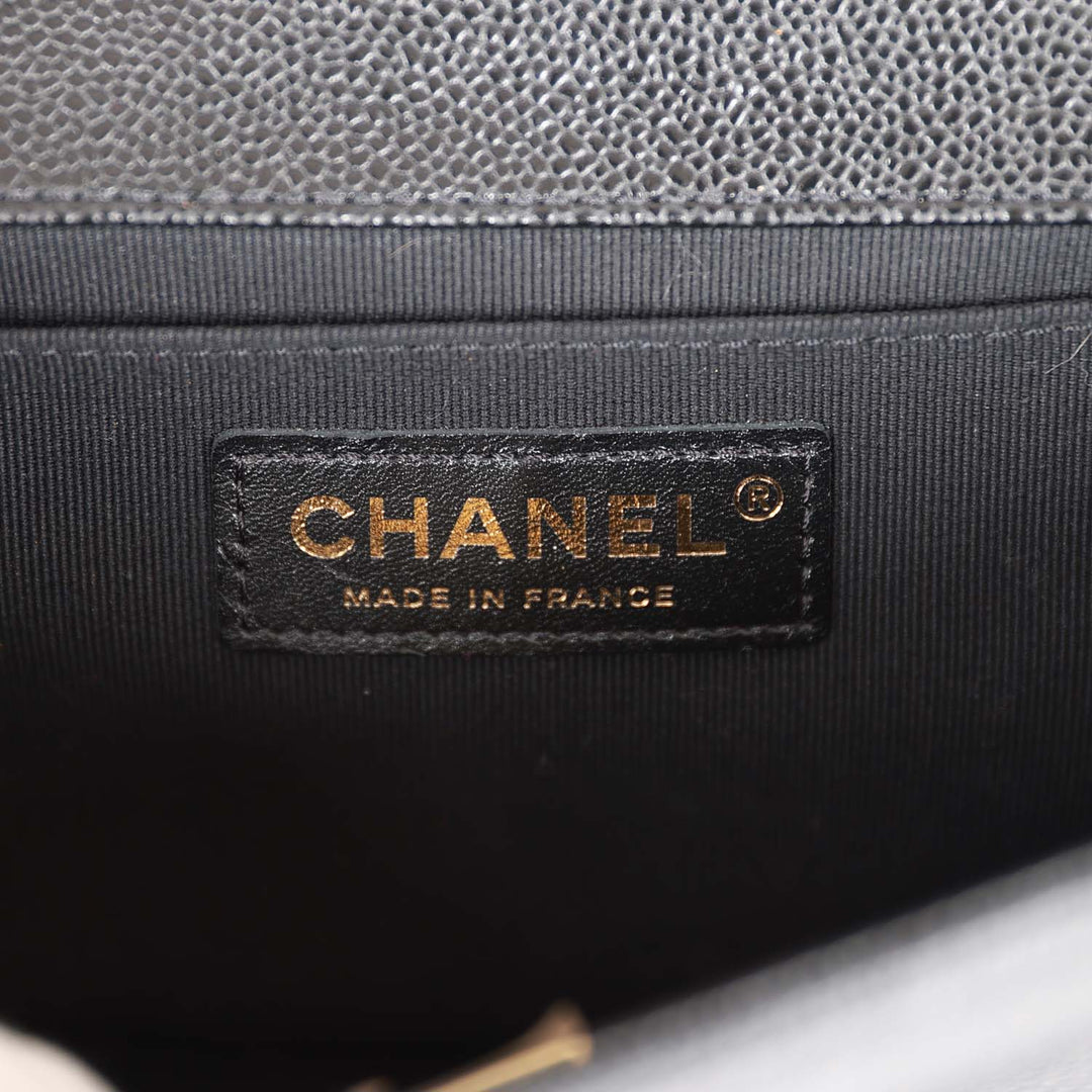 Top Quality Chanel Medium Boy Bag Black Chevron Caviar Light Gold Hardware