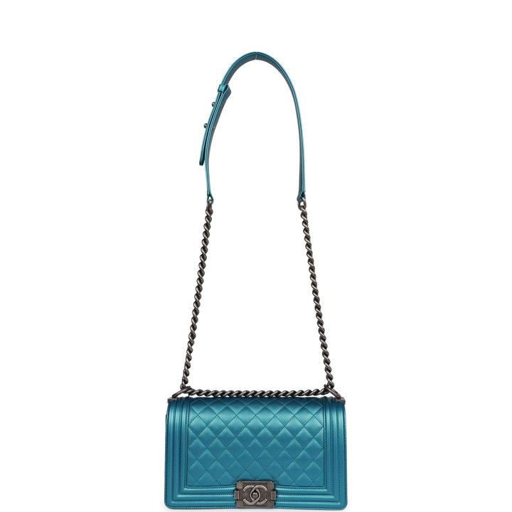 Top Quality Chanel Medium Boy Bag Metallic Blue Caviar Ruthenium Hardware