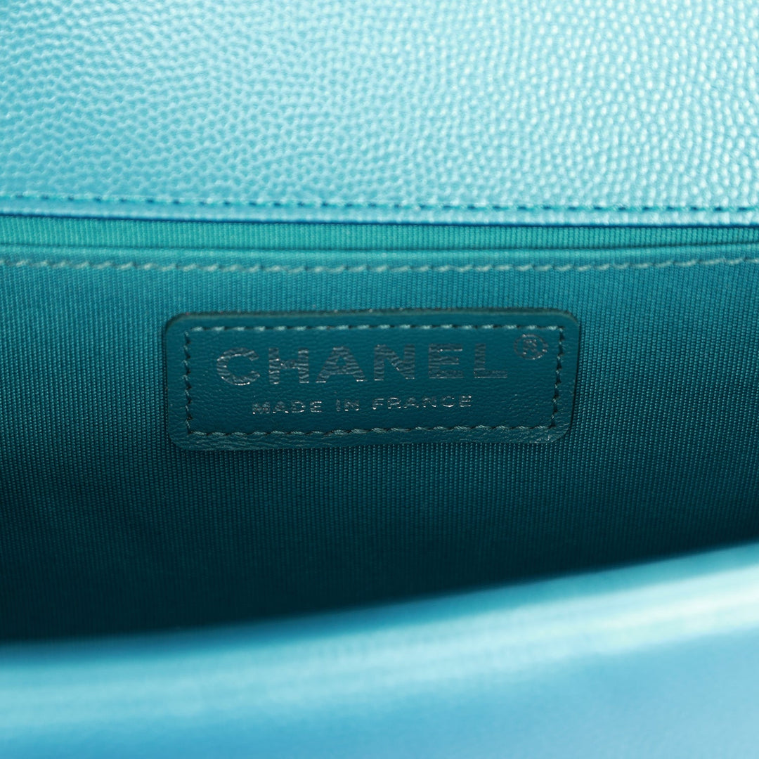 Top Quality Chanel Medium Boy Bag Metallic Blue Caviar Ruthenium Hardware