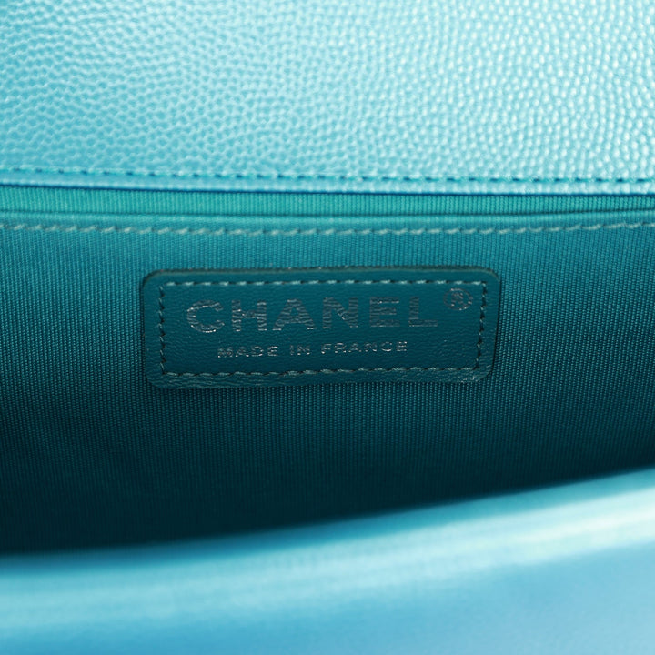 Top Quality Chanel Medium Boy Bag Metallic Blue Caviar Ruthenium Hardware